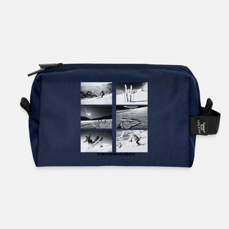 Pistenrausch Collage BW - Recycelte Kulturtasche - Navy