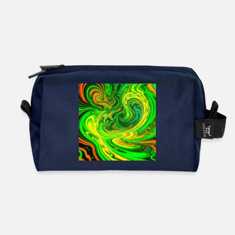 Psychedelische Farbwirbel Grün - Recycelte Kulturtasche - Navy