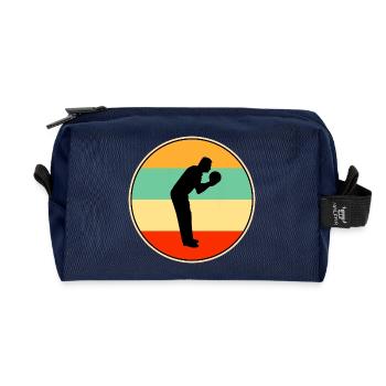 Bowler Retro Silhouette Vintage Sunset Bowling Gif - Recycled Toiletry Zip Bag - navy - Front