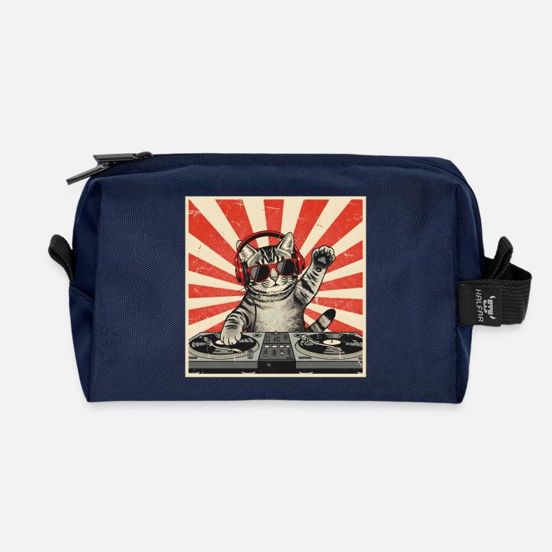 Katzen-DJ Retro Pop Art - Recycelte Kulturtasche - Navy