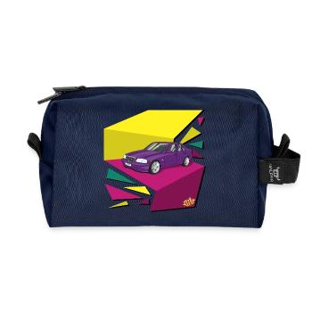 Lila Auto im Neon-Geomuster  - Recycelte Kulturtasche - Navy - Vorne