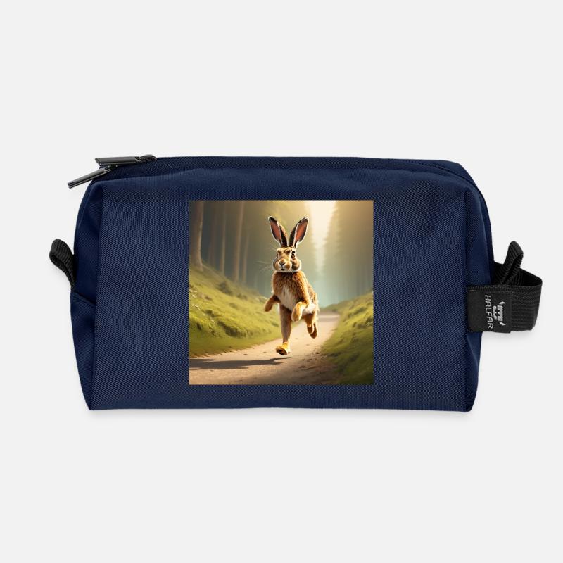 Laufender Hase im Morgenwald - Recycelte Kulturtasche - Navy