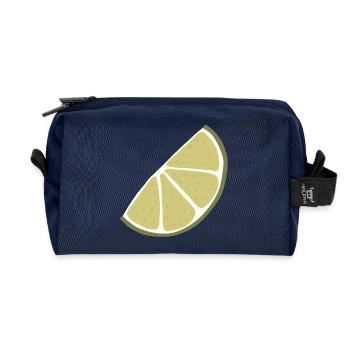 Lime Slice Minimalist Lime - Recycled Toiletry Zip Bag - navy - Front