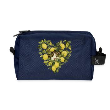 Katze versteckt sich in einem Zitronenherz - Recycelte Kulturtasche - Navy - Vorne