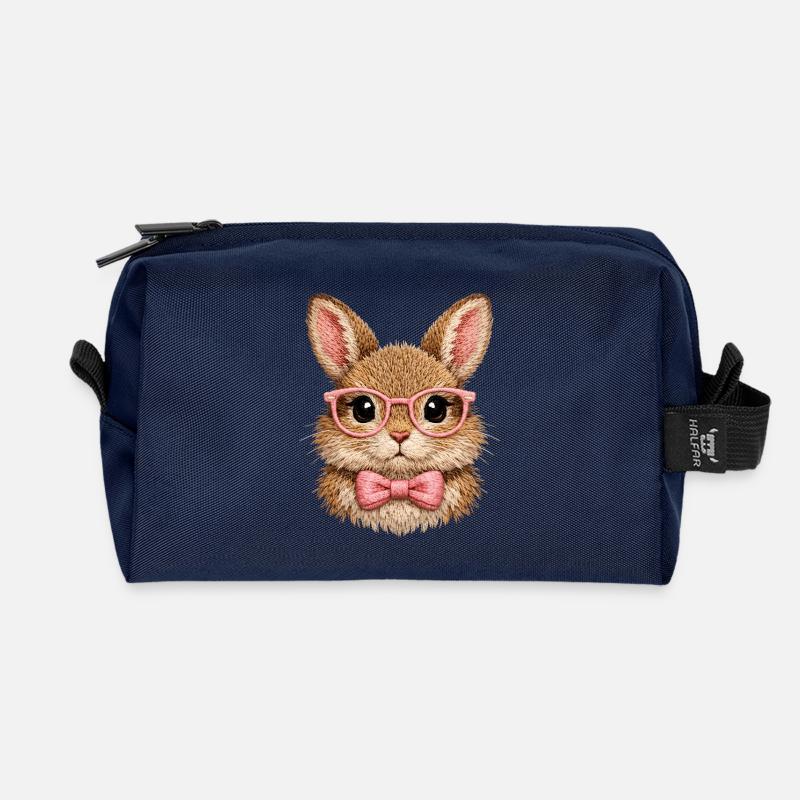 Süßer Hase mit Brille & Fliege | Osterhase  - Recycelte Kulturtasche - Navy