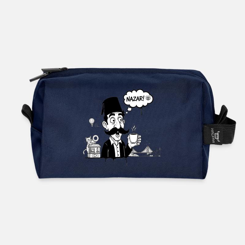 Moustachu au fez und Nazar Café - Recycelte Kulturtasche - Navy