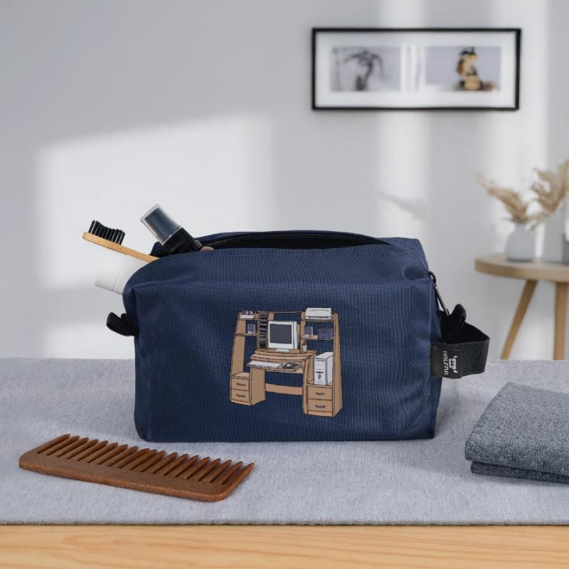 Retro Computer Desk Setup 90s 2000s Nostalgic Recycled Toiletry Zip Bag