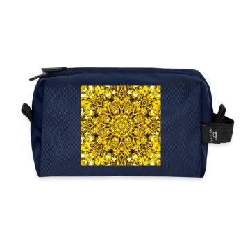 Yellow mandala radial pattern - Recycled Toiletry Zip Bag - navy - Front