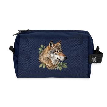 Wolf umgeben von Laub - Recycelte Kulturtasche - Navy - Vorne