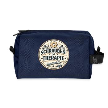 Schrauben ist Therapie - Recycelte Kulturtasche - Navy - Vorne