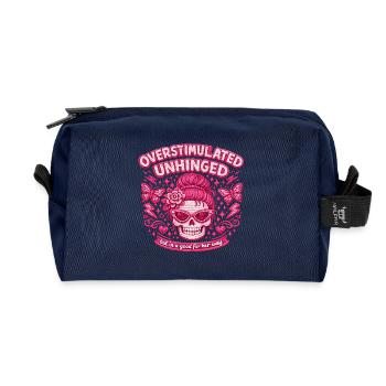 Pinkes Schädel Florale Rebellin Überstimuliert - Recycelte Kulturtasche - Navy - Vorne