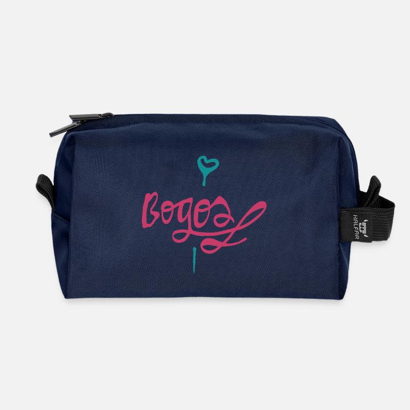 Herzschrift mit Schnörkel - Recycelte Kulturtasche - Navy