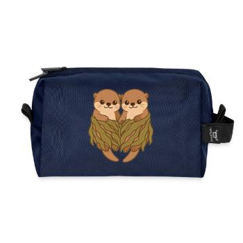 Couple de loutres de mer mignonne en couverture d’algues - Trousse de toilette en tissu recyclé - marine - Devant