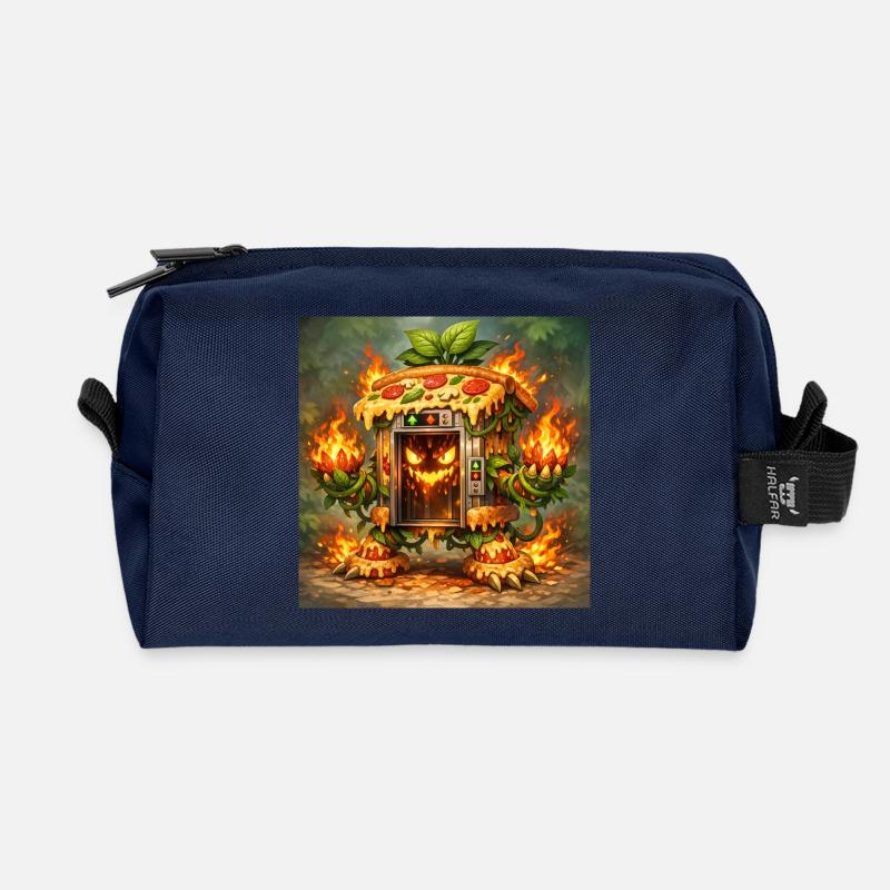 Pizza Fire Oven Monster - Recycled Toiletry Zip Bag - navy