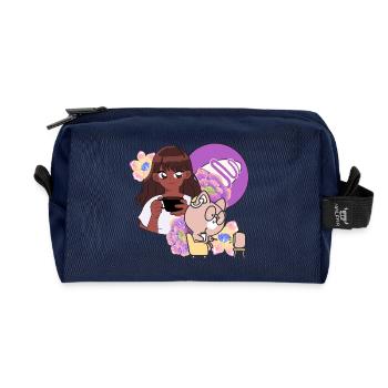 Cozy Morning Coffee & Hearing Aid Cat - Recycled Toiletry Zip Bag - navy - Front