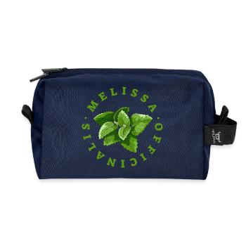 Emblème circulaire de feuille de mélisse - Trousse de toilette en tissu recyclé - marine - Devant