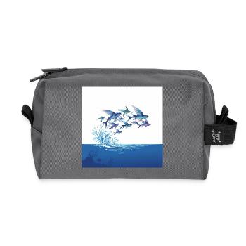 Flying Fish Jump Over Waves Sea Water - Recycled Toiletry Zip Bag - anthracite - Front