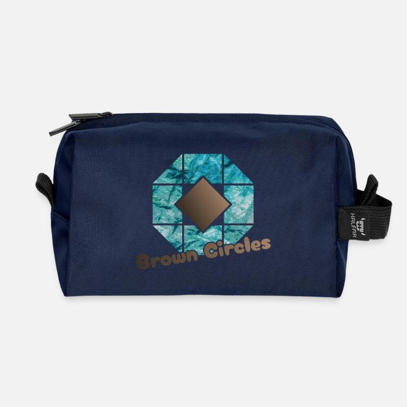 Abstrait Octogonal Cercles Bruns - Trousse de toilette en tissu recyclé - marine