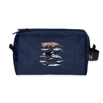 Cetaceans Whales and dolphins- Cetaceans - Cétacés - Recycled Toiletry Zip Bag - navy - Front
