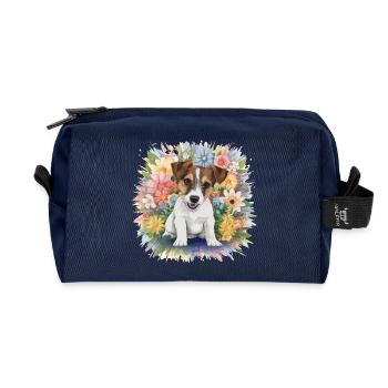 Jack Russel mit Blumen - Recycelte Kulturtasche - Navy - Vorne