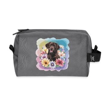 Brauner Labrador mit Blumen - Recycelte Kulturtasche - Anthrazit - Vorne