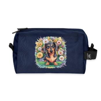 Dackel mit blumen - Recycelte Kulturtasche - Navy - Vorne