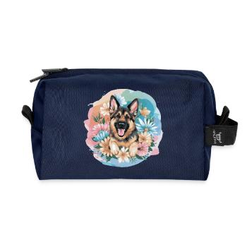 German Shepherd with Flowers - Recycled Toiletry Zip Bag - navy - Front