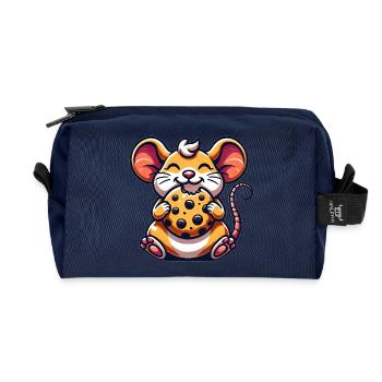 Cute Mouse Cookie Dessert Cartoon - Recycled Toiletry Zip Bag - navy - Front