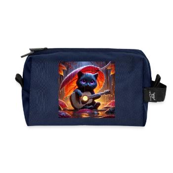 Black cat with purple eyes plays guitar - Recycled Toiletry Zip Bag - navy - Front