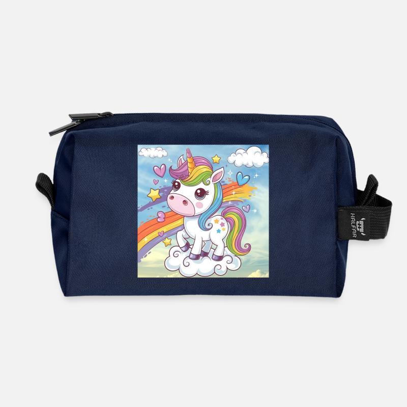 Rainbow Unicorn - Recycled Toiletry Zip Bag - navy
