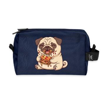 Sweet Pug Eating Italian Lasagna - Recycled Toiletry Zip Bag - navy - Front