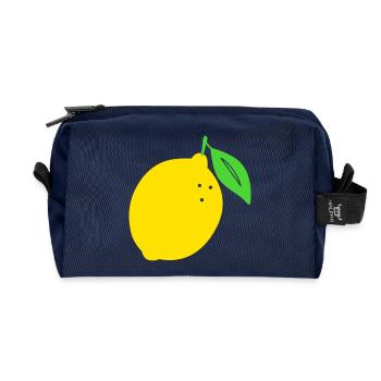 Lemon Flat Print Design - Recycled Toiletry Zip Bag - navy - Front