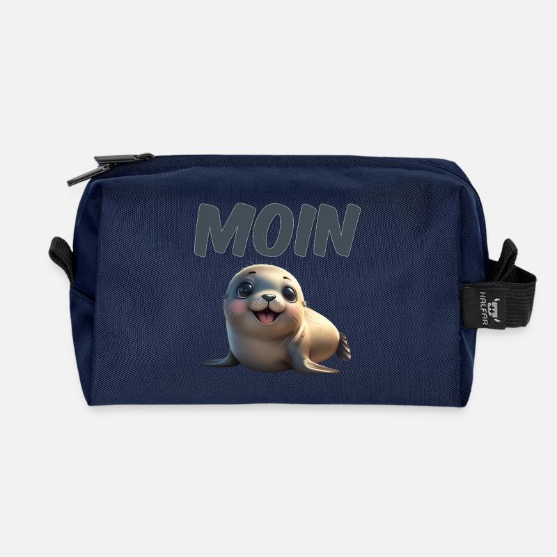 Süßer Seehund mit MOIN Schrift - Recycelte Kulturtasche - Navy