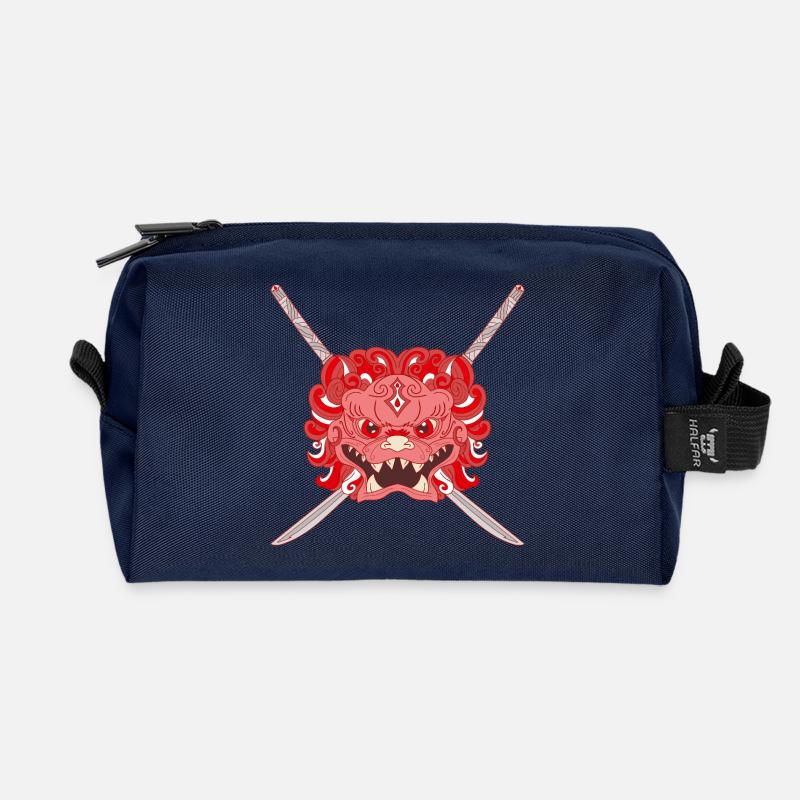 Roter Chinesischer Löwe und Katana-Mix - Recycelte Kulturtasche - Navy