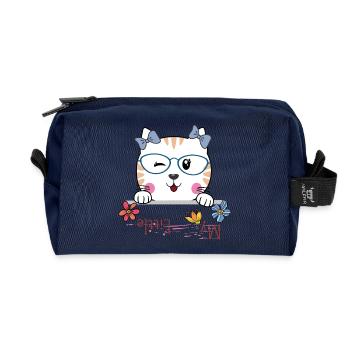 Katze mit Brille und Blumen - Recycelte Kulturtasche - Navy - Vorne