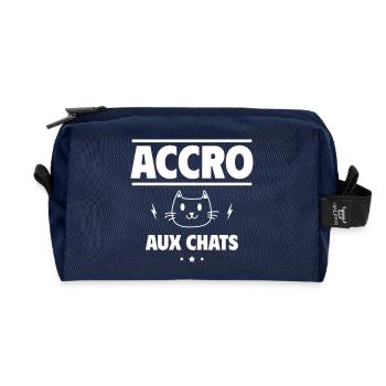 Accro au chats, pour les passionnés de chat - Trousse de toilette en tissu recyclé - marine - Devant
