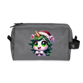 Funny cat in Christmas tree cartoon - Recycled Toiletry Zip Bag - anthracite - Front