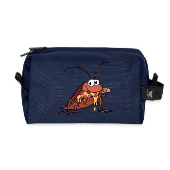 Cute cartoon cockroach with salami pizza - Recycled Toiletry Zip Bag - navy - Front