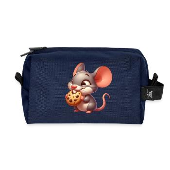 Cute cartoon mouse nibbling crispy cookie - Recycled Toiletry Zip Bag - navy - Front