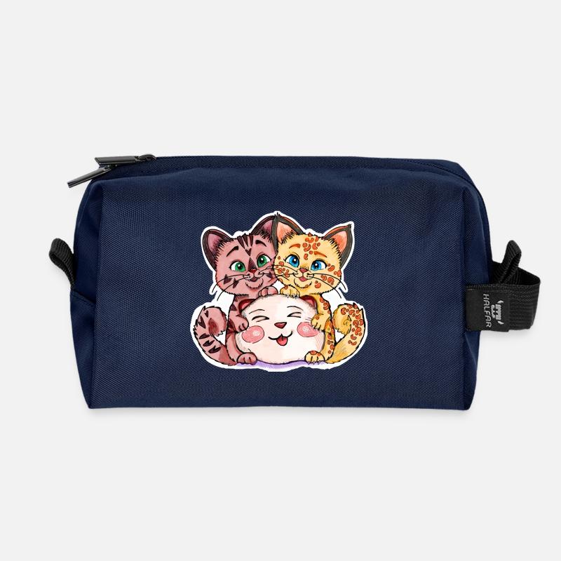 Two kittens with stuffed animal - Recycled Toiletry Zip Bag - navy