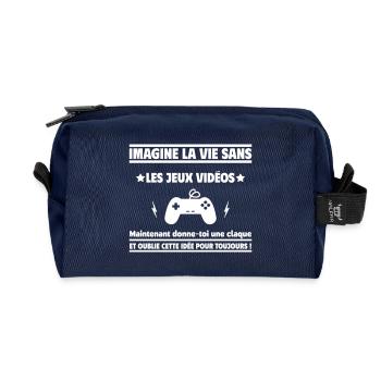 Imagine la vie sans jeux vidéo : impensable - Trousse de toilette en tissu recyclé - marine - Devant