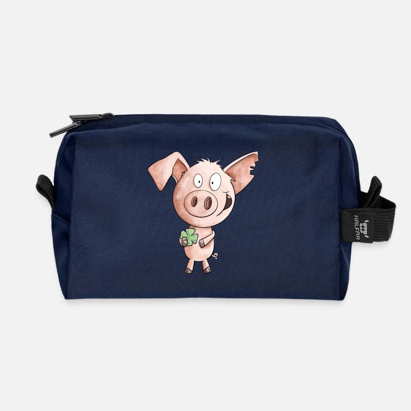 Glück Schwein Mit Kleeblatt - Recycelte Kulturtasche - Navy