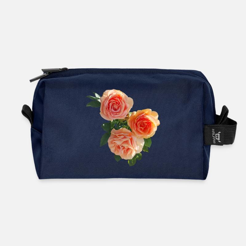 Pfirsichrosen Bouquet - Recycelte Kulturtasche - Navy
