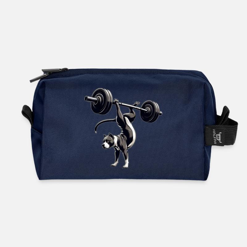 Pitbull Hund Training Hantel Handstand Workout - Recycelte Kulturtasche - Navy
