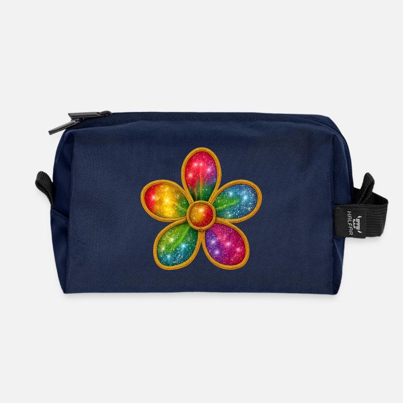 Galaktischer Blumenring mit bunten Funkeln - Recycelte Kulturtasche - Navy