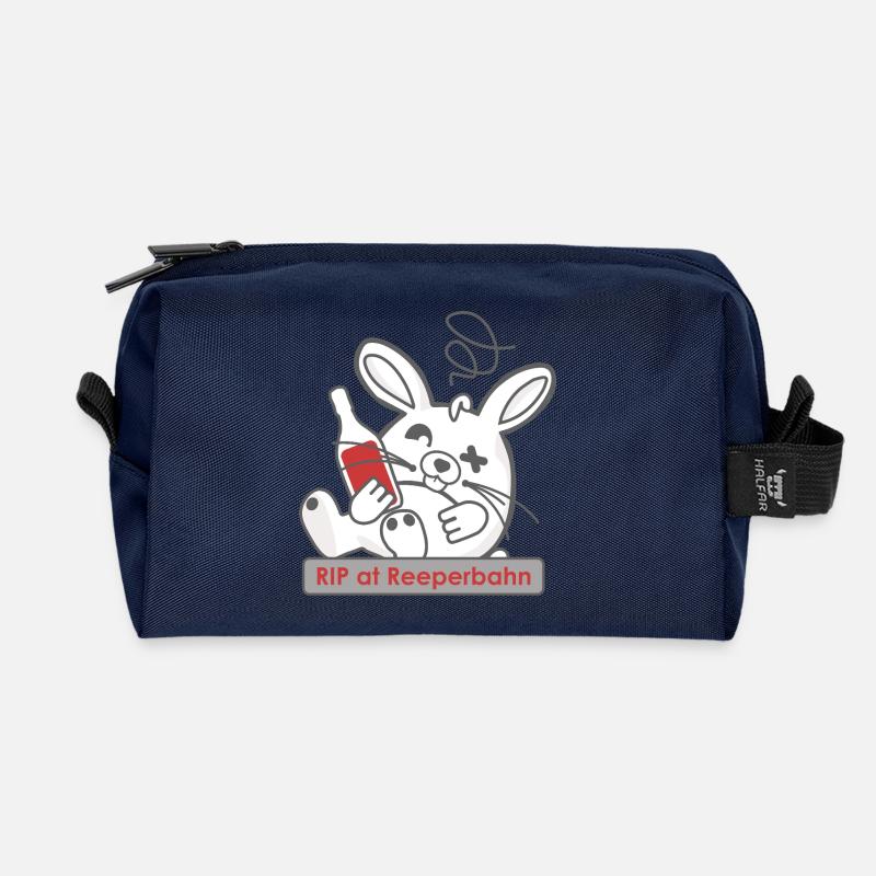 Lustiger Hasenschädel mit Flasche und Reeperbahn - Recycelte Kulturtasche - Navy