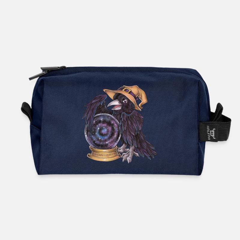 Niedlicher Rabe Hexe mit Kristallkugel Wahrsager - Recycelte Kulturtasche - Navy