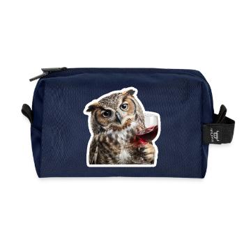 Wise owl at the cozy wine evening - Recycled Toiletry Zip Bag - navy - Front