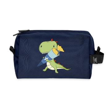 Dino with school cone - Recycled Toiletry Zip Bag - navy - Front