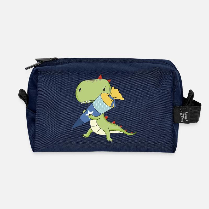 Dino avec cône d’école - Trousse de toilette en tissu recyclé - marine